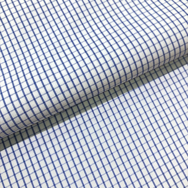 Tecido Camisaria Tricoline Fio 60 - Alexandria 326 - Xadrez M Azul Royal - Fundo Branco - 100% Algodão - Milfios Tecidos