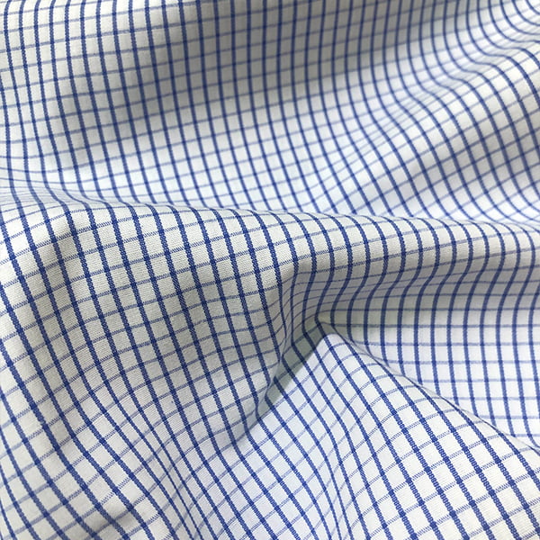 Tecido Camisaria Tricoline Fio 60 - Alexandria 326 - Xadrez M Azul Royal - Fundo Branco - 100% Algodão - Milfios Tecidos