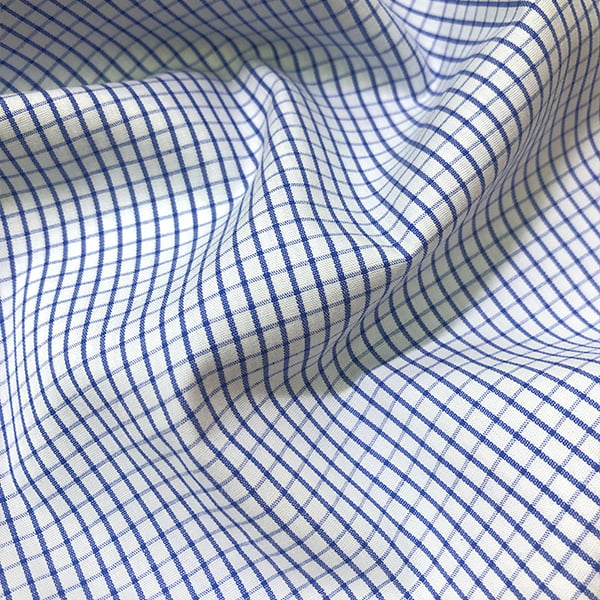 Tecido Camisaria Tricoline Fio 60 - Alexandria 326 - Xadrez M Azul Royal - Fundo Branco - 100% Algodão - Milfios Tecidos