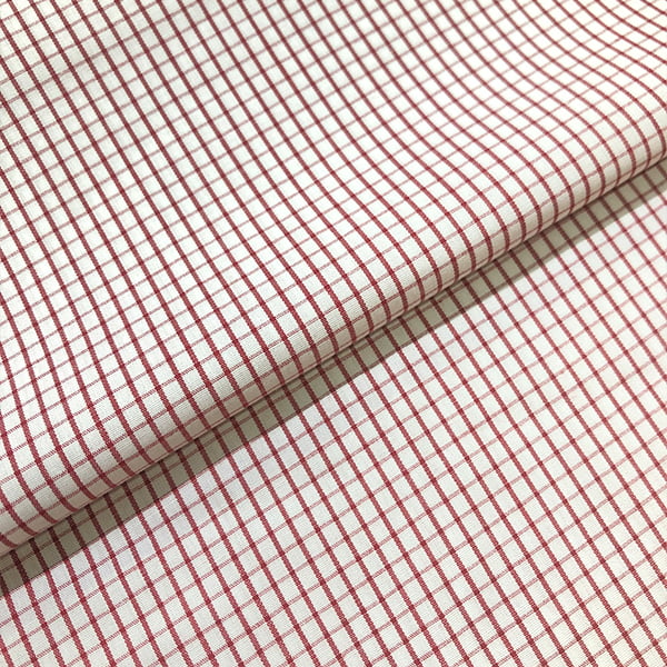 Tecido Camisaria Tricoline Fio 60 - Alexandria 328 - Xadrez M Vermelho - Fundo Branco - 100% Algodão - Milfios Tecidos