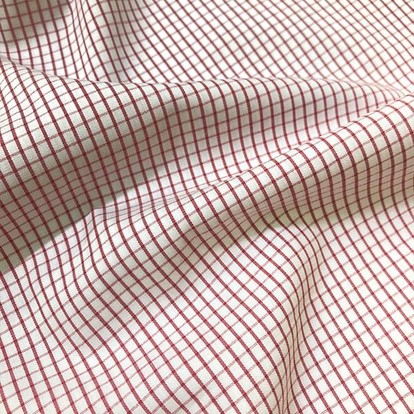 Tecido Camisaria Tricoline Fio 60 - Alexandria 328 - Xadrez M Vermelho - Fundo Branco - 100% Algodão - Milfios Tecidos