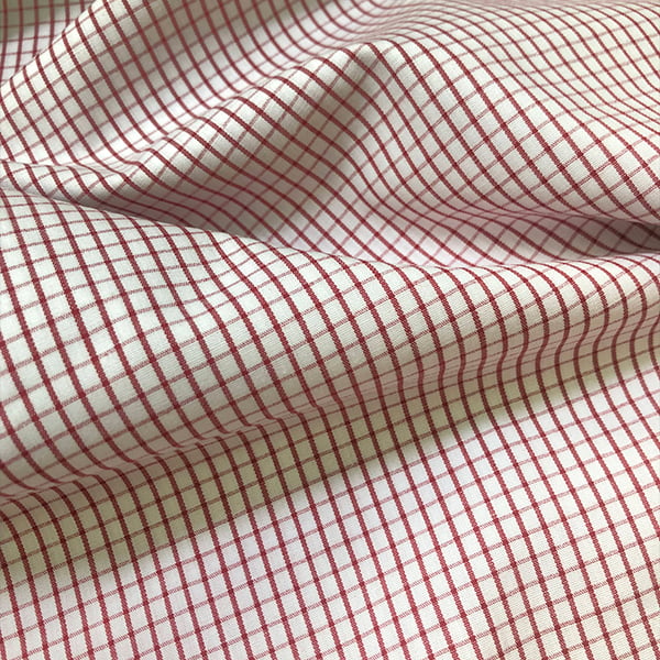 Tecido Camisaria Tricoline Fio 60 - Alexandria 328 - Xadrez M Vermelho - Fundo Branco - 100% Algodão - Milfios Tecidos