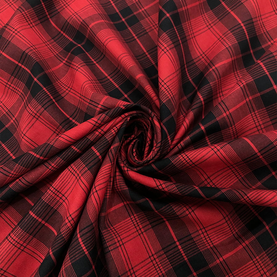 Tecido Tricoline Fio 40 - FT Xadrez Texas 01 Vermelho e Preto - 100% Algodão - Milfios Tecidos