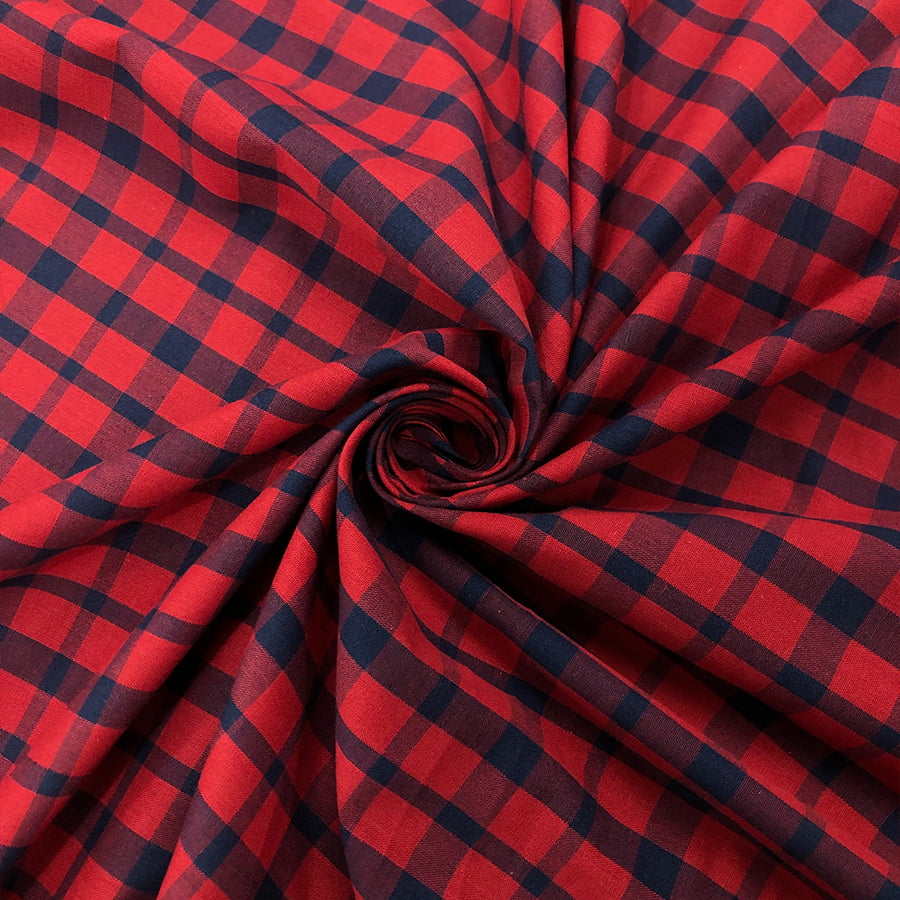 Tecido Tricoline Fio 40 - FT Xadrez Texas 02 Vermelho e Marinho - 100% Algodão - Milfios Tecidos