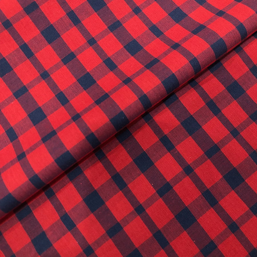 Tecido Tricoline Fio 40 - FT Xadrez Texas 02 Vermelho e Marinho - 100% Algodão - Milfios Tecidos