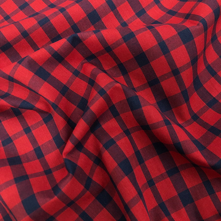 Tecido Tricoline Fio 40 - FT Xadrez Texas 02 Vermelho e Marinho - 100% Algodão - Milfios Tecidos