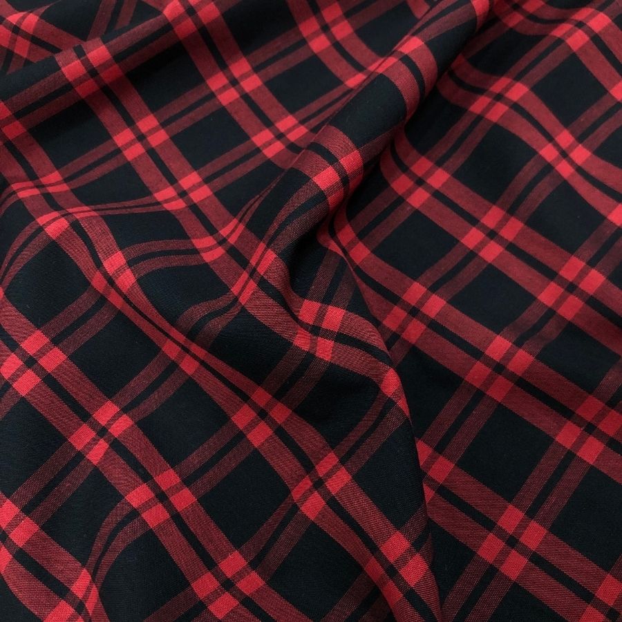 Tecido Tricoline Fio 40 - FT Xadrez Texas 03 Preto e Vermelho - 100% Algodão - Milfios Tecidos
