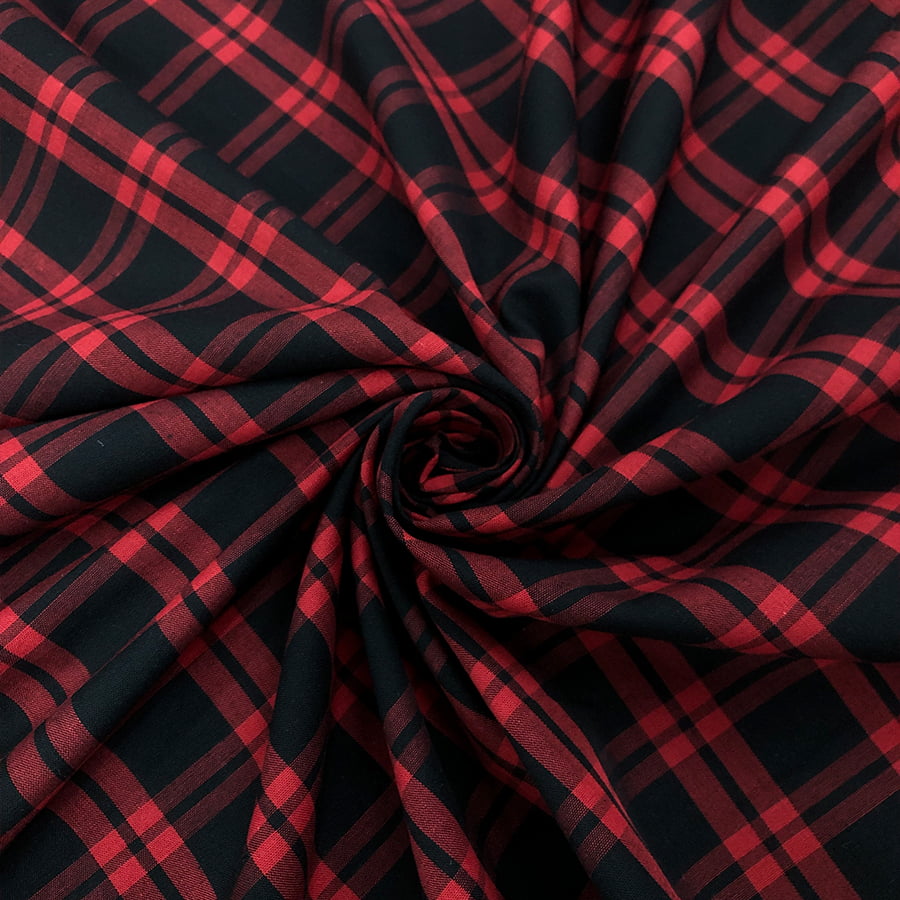 Tecido Tricoline Fio 40 - FT Xadrez Texas 03 Preto e Vermelho - 100% Algodão - Milfios Tecidos