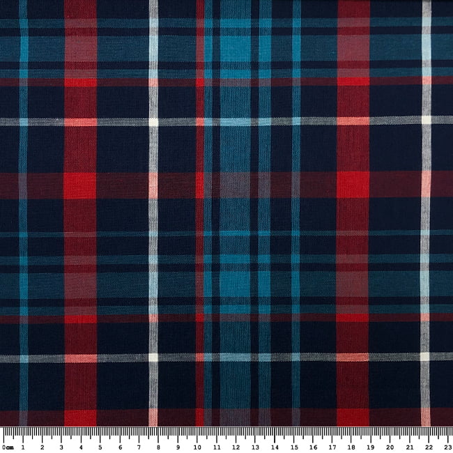 Tecido Tricoline Fio 40 - FT Xadrez Texas 05 Azul Vermelho e Branco - 100% Algodão - Milfios Tecidos