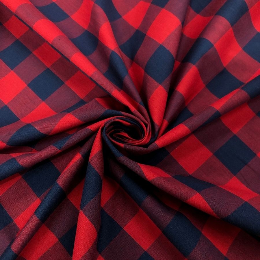 Tecido Tricoline Fio 40 - FT Xadrez Texas 08 Vermelho e Marinho - 100% Algodão - Milfios Tecidos