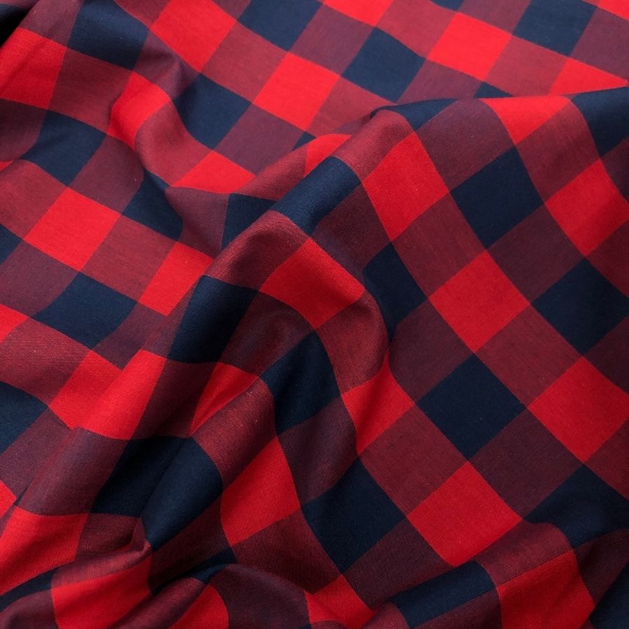 Tecido Tricoline Fio 40 - FT Xadrez Texas 08 Vermelho e Marinho - 100% Algodão - Milfios Tecidos