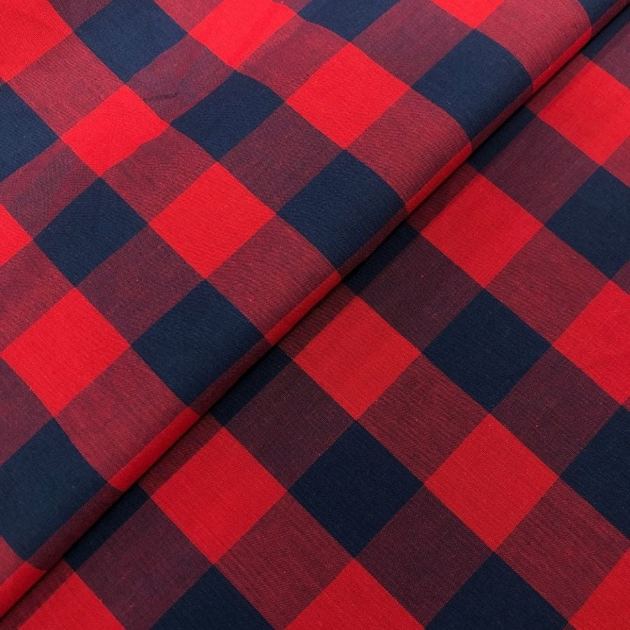 Tecido Tricoline Fio 40 - FT Xadrez Texas 08 Vermelho e Marinho - 100% Algodão - Milfios Tecidos