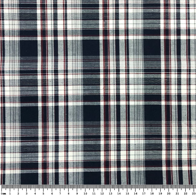 Tecido Tricoline Fio 40 - FT Xadrez Texas 09 Branco Marinho e Vermelho - 100% Algodão - Milfios Tecidos