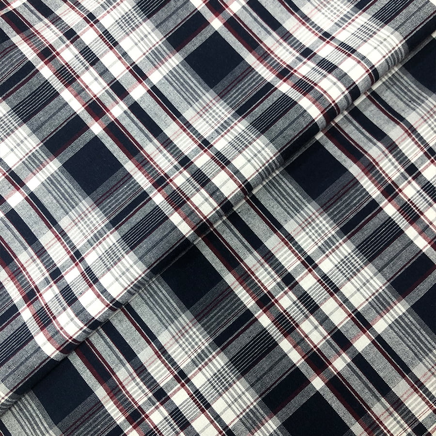 Tecido Tricoline Fio 40 - FT Xadrez Texas 09 Branco Marinho e Vermelho - 100% Algodão - Milfios Tecidos