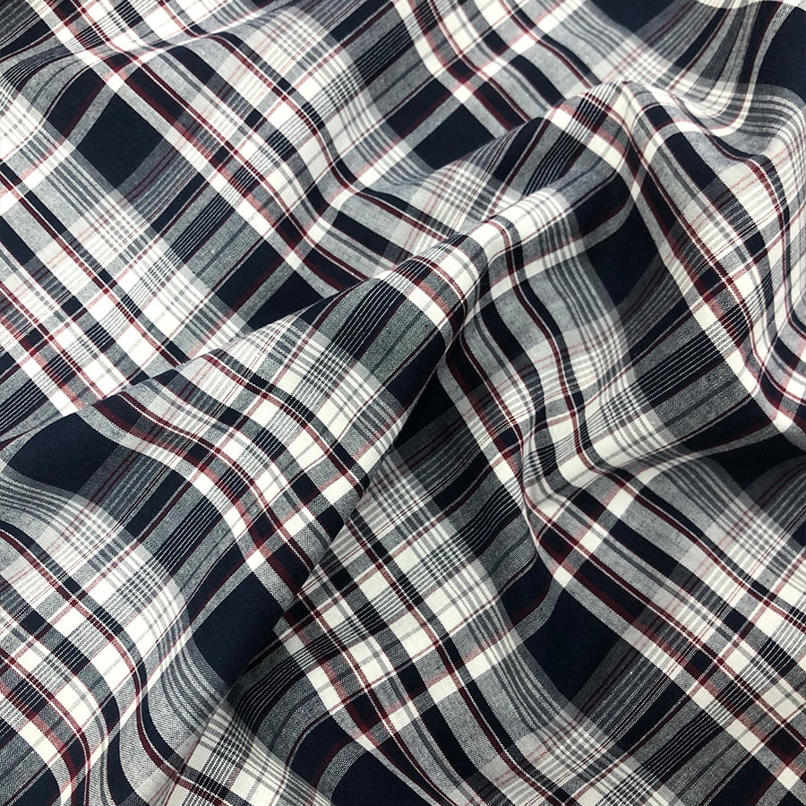 Tecido Tricoline Fio 40 - FT Xadrez Texas 09 Branco Marinho e Vermelho - 100% Algodão - Milfios Tecidos