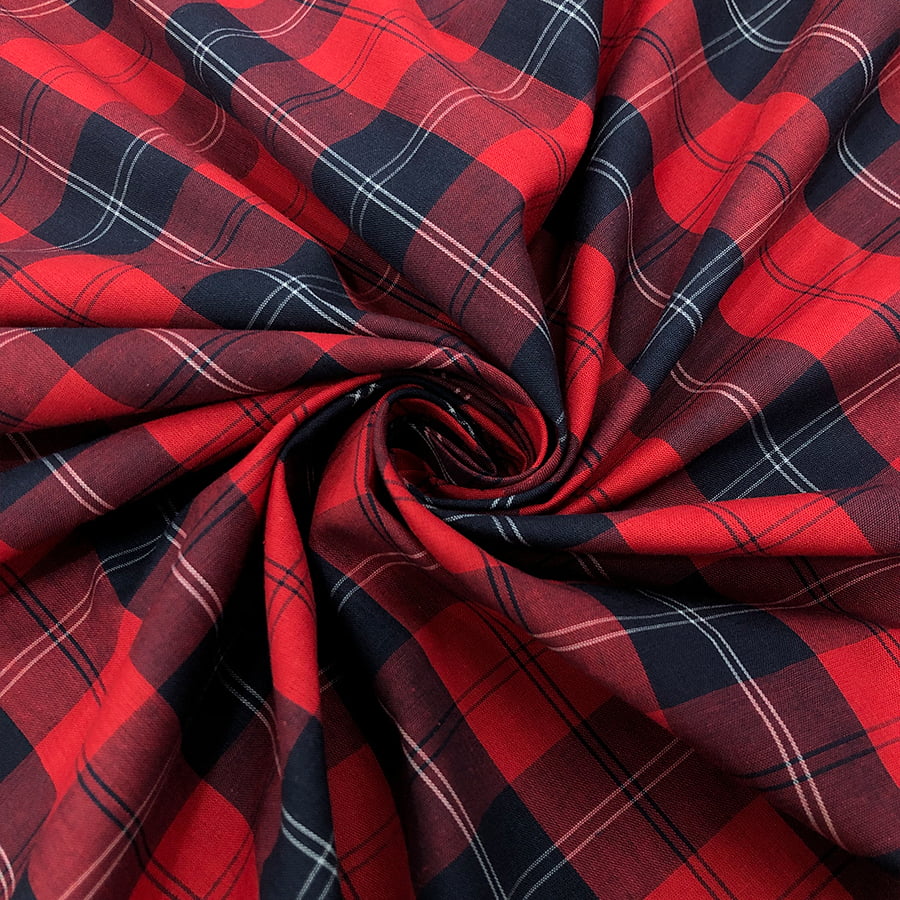 Tecido Tricoline Fio 40 - FT Xadrez Texas 11 Vermelho Marinho e Branco - 100% Algodão - Milfios Tecidos