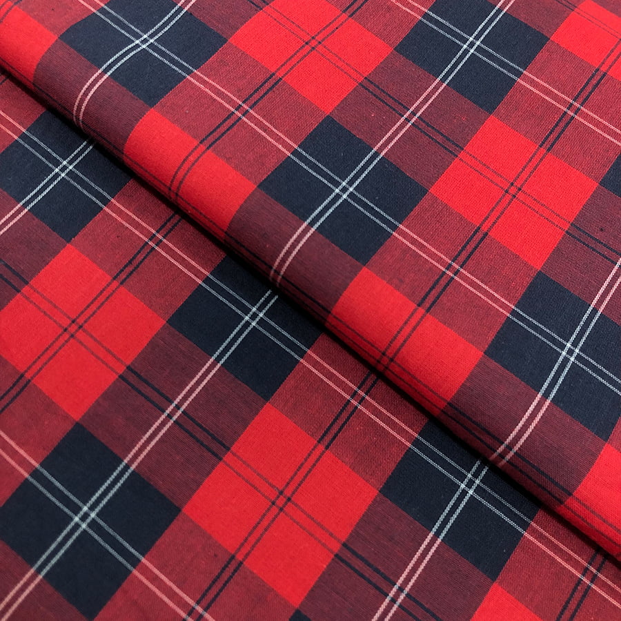 Tecido Tricoline Fio 40 - FT Xadrez Texas 11 Vermelho Marinho e Branco - 100% Algodão - Milfios Tecidos
