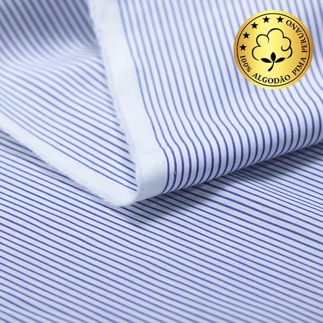 Tecido Camisaria fio 70 - Tremosine 03 Listra M Royal - 100% Algodão Pima - Milfios Tecidos