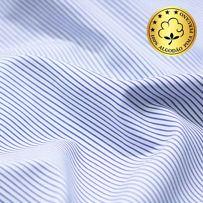 Tecido Camisaria fio 70 - Tremosine 03 Listra M Royal - 100% Algodão Pima - Milfios Tecidos