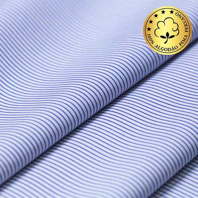 Tecido Camisaria fio 70 - Tremosine 03 Listra M Royal - 100% Algodão Pima - Milfios Tecidos