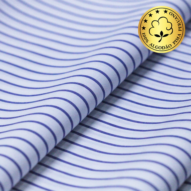 Tecido Camisaria fio 70 - Tremosine 05 Listra GG Royal - 100% Algodão Pima - Milfios Tecidos