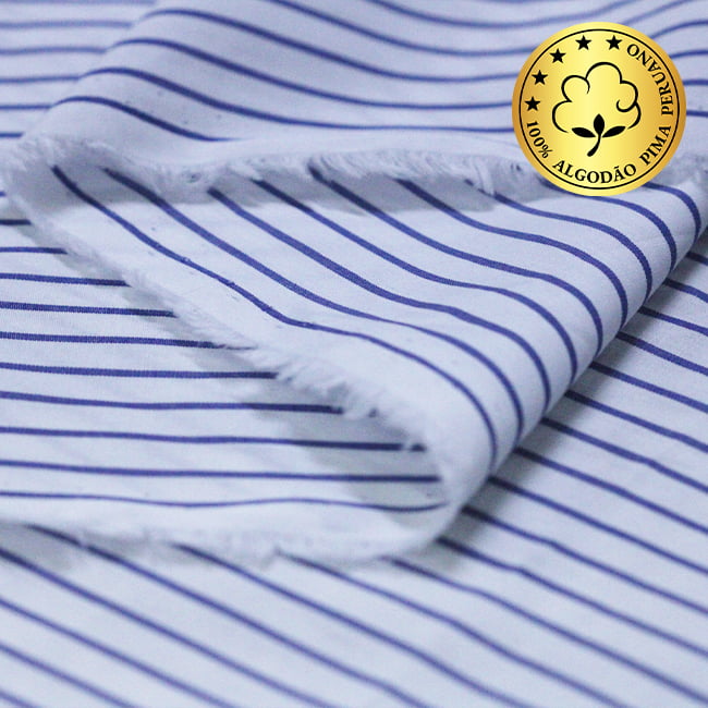 Tecido Camisaria fio 70 - Tremosine 05 Listra GG Royal - 100% Algodão Pima - Milfios Tecidos