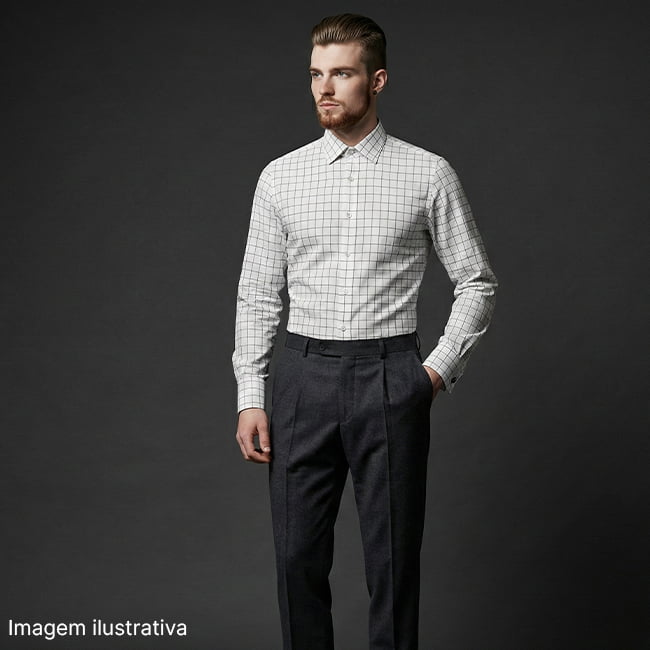 Tecido Camisaria Tricoline Fio 60 - Alexandria 295 Grid preto - 100% Algodão - Milfios Tecidos