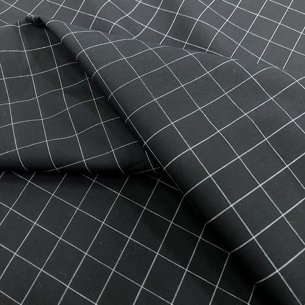 Tecido Camisaria Tricoline Fio 60 - Alexandria 329 Grid Branco - Fundo Preto - 100% Algodão - Milfios Tecidos