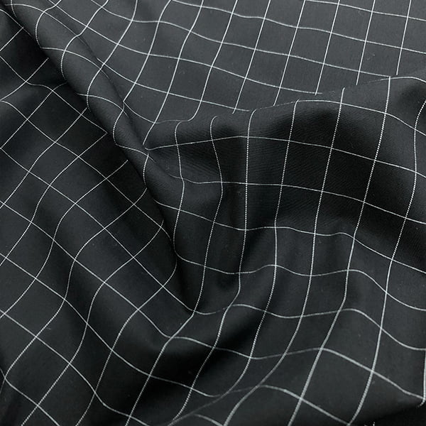 Tecido Camisaria Tricoline Fio 60 - Alexandria 329 Grid Branco - Fundo Preto - 100% Algodão - Milfios Tecidos
