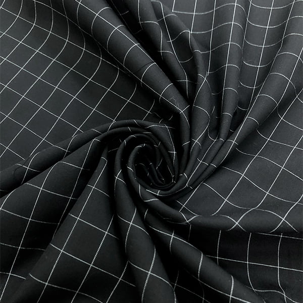Tecido Camisaria Tricoline Fio 60 - Alexandria 329 Grid Branco - Fundo Preto - 100% Algodão - Milfios Tecidos