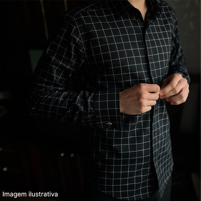 Tecido Camisaria Tricoline Fio 60 - Alexandria 329 Grid Branco - Fundo Preto - 100% Algodão - Milfios Tecidos