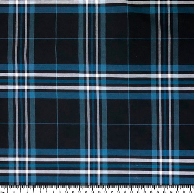 Tecido Tricoline Fio 40 - FT Xadrez Texas 12 Marinho e Branco - 100% Algodão - Milfios Tecidos